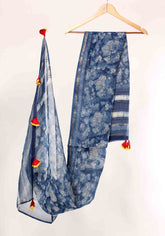 Floral Sky Handblock printed Kota Doria Dupatta